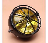 SQRHDF Motorcycle Headlight Motorcycle Yellow Lens 12V Hi/Low Bean Bulb Front Headlight+Metal Retro Grill Mask Universal For CB100 CB125S GN125 CG125 Motorcycle Chrome Spotlights(Ivory)