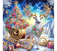 SQS 5D DIY Partial Special Shaped Drill Diamond Painting Kit - DIY Diamond Art Christmas Halloween Kits for Adults & Kids - Xmas Halloween Home Wall Art Craft 30x30 cm - Sleigh Reindeer - 21