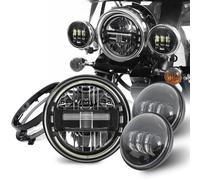 SQTGJJJ Motorcycle Headlight 7 Inch Motor LED Headlight 4.5" 1/2 Passing Lights For Electra Glide Softail For Fat Boy Bike Motorcycle Halogen Headlamp(Black A)