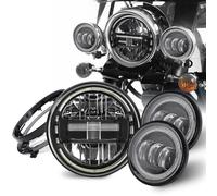 SQTGJJJ Motorcycle Headlight 7 Inch Motor LED Headlight 4.5" 1/2 Passing Lights For Electra Glide Softail For Fat Boy Bike Motorcycle Halogen Headlamp(Black B)