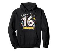 Squad Sweet Sixteen Celebration Gift 16th Birthday Pullover Hoodie, Adult Unisex, Black, M