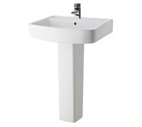 Balterley Square 1 Tap Hole Bathroom Basin Sink & Full Pedestal - 600mm