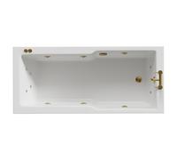 Square 12 Jet Brushed Brass V-Tec Single Ended Whirlpool Bath | White | Acrylic | 1700mm x 750mm