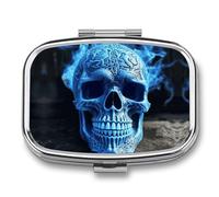 Square 3D Print Blue Skull Pill Organizer Pill Box 3 Compartment Portable Travel Medicine Case Daily Mini Compact Medicine Container Storage Vitamin Supplement Dispenser