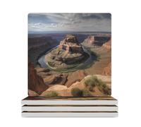 Square 4PCS Ceramic Coaster Set Grand Canyon Arizona Printed Decorative Coffee Cup Coasters with Cork Bottom Drink Coasters Stone Coasters for Kitchen Desk Bar Decor