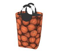 Square 50l Foldable Laundry Hamper - Waterproof Canvas Basket Basketball Orange Print Dirty Clothes Storage Bag With Handles For Laundry Room, Dorm, Bedroom