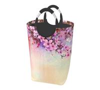 Square 50l Foldable Laundry Hamper - Waterproof Canvas Basket Cherry Print Dirty Clothes Storage Bag With Handles For Laundry Room, Dorm, Bedroom