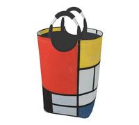 Square 50l Foldable Laundry Hamper - Waterproof Canvas Basket Composition In Red Yellow Blue And Black Print Dirty Clothes Storage Bag With Handles For Laundry Room, Dorm, Bedroom