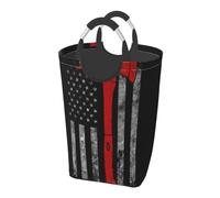 Square 50l Foldable Laundry Hamper - Waterproof Canvas Basket Firefighter Axe Red Line Flag Print Dirty Clothes Storage Bag With Handles For Laundry Room, Dorm, Bedroom