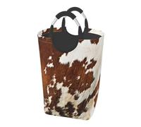 Square 50l Foldable Laundry Hamper - Waterproof Canvas Basket Red And White Cowhide Print Dirty Clothes Storage Bag With Handles For Laundry Room, Dorm, Bedroom