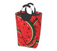 Square 50l Foldable Laundry Hamper - Waterproof Canvas Basket Red Watermelon Print Dirty Clothes Storage Bag With Handles For Laundry Room, Dorm, Bedroom