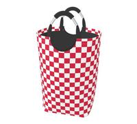 Square 50l Foldable Laundry Hamper - Waterproof Canvas Basket Red White Print Dirty Clothes Storage Bag With Handles For Laundry Room, Dorm, Bedroom