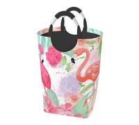 Square 50l Foldable Laundry Hamper - Waterproof Canvas Basket Two Red Flamingos Print Dirty Clothes Storage Bag With Handles For Laundry Room, Dorm, Bedroom