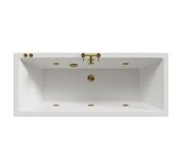 Square 6 Jet Brushed Brass V-Tec Double Ended Whirlpool Bath | White | Acrylic | 1700mm x 700mm