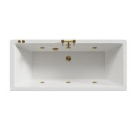 Square 6 Jet Brushed Brass V-Tec Double Ended Whirlpool Bath | White | Acrylic | 1700mm x 750mm