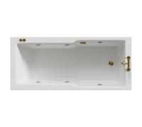 Square 6 Jet Brushed Brass V-Tec Single Ended Whirlpool Bath | White | Acrylic | 1700mm x 750mm