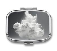 Square A Cloud Floating Pill Box Small Pill Case with 2 Compartment Portable Metal Medicine Organizer Mini Travel Medicine Vitamin Supplement Container for Pocket Purse