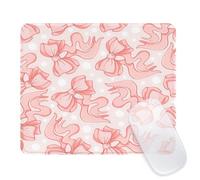 Square Abstract Art Pink Bows and White Dots Mouse Mat,Premium Textured Mouse Pads for Office Laptop,Washable Square Mousepads with Extended Stitched Edges Non Slip Rubber Base