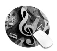 Square Abstract Music Note Mouse Pad, Grey Black Art Music Design, Stitched Edge Mousepad, Washable Non-Slip Rubber Mouse Pad for