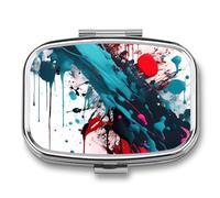Square Abstract Paint Splashes Pill Organizer Pill Box 3 Compartment Portable Travel Medicine Case Daily Mini Compact Medicine Container Storage Vitamin Supplement Dispenser