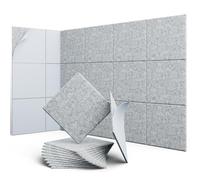 Square Acoustic Panels, 12-Pack Self-Adhesive Sound Panels(Silver Gray)
