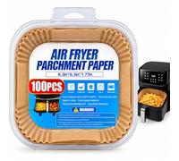 Square Air Fryer Liners, Disposable Parchment Paper, 100 Count, Greaseproof Airfryers Liners, Compatible with Ninja, Tefal, COSORI, Russell, Hobbs, Air Fryer Accessories.