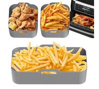 Square Air Fryer Mat, Rectangle Tray Liners, Reusable Silicone Pots, Non-Stick Design, Easily to Clean, 32cm, 16cm, Black,Gray, for Microwave, Air Fryer, Baking Use