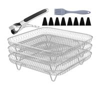 Square Air Fryer Rack | 20cm Air Fryer Beicon Rack, 13 Pieces Stainless Steel Stackable Non-Stick Drying Tray Set for Oven Cooking