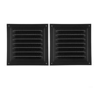 Square Air Vent Grille 150x150mm with Insect Mesh - Stainless Steel Louvred Wall Vent for Bathroom Kitchen HVAC System Black(2PCS Black)