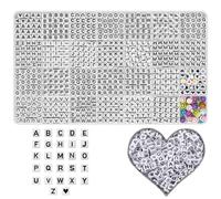 Square Alphabet Beads A-Z 1000+Pcs Letter Beads, Acrylic 6x6mm Square Letter Bead Kits,Black Digit and Colorful Smile Bead for Bracelets Necklaces DIY Jewelry Making (White Black,1000+PCS)