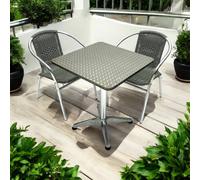 Square Aluminium Table & 2 Grey Rattan Chairs Set Be Furniture