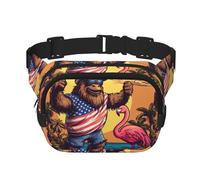 Square America-Bigfoot-Flamingo-Cheer Double-Layer Sport Fanny Pack Waist Pack Large Crossbody Waist Bag for Running Travel Walking