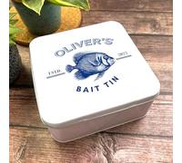 Square Antique Design Blue Personalised Vintage Fishing Bait Tin Personalised Gift | Custom Gift | Personalized Tin | Personalised Tins | Gift For Her | Gift For Him