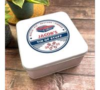 Square Antique Red Blue Monotone Personalised Vintage Car Bits & Bobs Tin Personalised Gift | Custom Gift | Personalized Tin | Personalised Tins | Gift For Her | Gift For Him