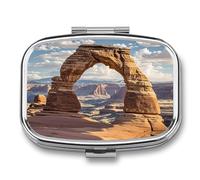 Square Arches National Park Pill Box Small Pill Case with 2 Compartment Portable Metal Medicine Organizer Mini Travel Medicine Vitamin Supplement Container for Pocket Purse