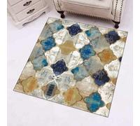 Square Area Rugs Soft Short Pile Carpet Rug Non-Slip Soft Machine Washable Floor Carpets,Modern White Taupe Orange Geometric Design,Blue,120 x 120 cm