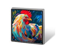 Square Art Colorful Chicken Brooch Classic Mini Pin 0.7 Inch Aluminum Alloy Lapel Pin Personalized Button Badge for Backpack Hat Suit Jacket Clothing Decoration