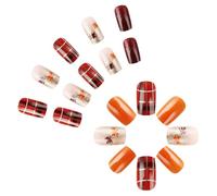 Square Autumn Acrylic False Nails With Glitters And Maple Leaves Full Covers Press On Nails 24Pcs For Women
