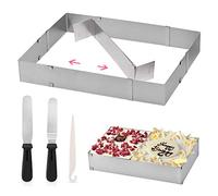 Square Baking Cake Tin, Adjustable Cake Tins Rectangular Mousse Cake Mould for Baking with Icing Spatula/Knife, Stainless Steel Cake Ring Cutter Baking Frame Kit for DIY Mousse Cake Dessert Pizza