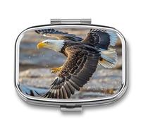 Square Bald Eagle Flying Pill Organizer Pill Box 3 Compartment Portable Travel Medicine Case Daily Mini Compact Medicine Container Storage Vitamin Supplement Dispenser