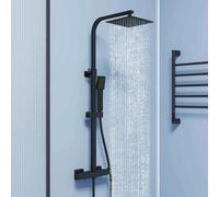 Square Bar Thermostatic Shower Mixer Twin Head Set, Black Finish, Exposed Design