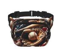Square Baseball-Glove-American-Flag Double-Layer Sport Fanny Pack Waist Pack Large Crossbody Waist Bag for Running Travel Walking