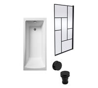 Square Bath, Abstract Black Screen and Black Waste 1700 x 700mm Balterley Black One Size