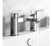 Square Bath Filler Tap - Dual Pillar Deck Mounted Modern Bath Mixer with Brass Cartridge - Available in Chrome, Brushed Brass & Matte Black - Contemporary Bathroom Tap (Chrome)