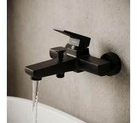 Square Bath Mixer Tap Black Wall Mounted Shower Hose Outlet