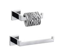 Square Bathroom Accessory Set, Eovem Towel Rail, Toilet Paper Holder, 2-Pieces Wall Mounted Bathroom Hardware Set Chrome, 304 Stainless Steel
