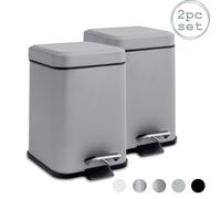 Harbour Housewares 3L Bathroom Bins - Matte Grey - Pack of 2 - Square Stainless Steel Pedal Bin Slim Kitchen Rubbish Trash Can Garbage Dustbin with Lid and Inner Bin Liner Bucket