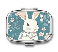Square Beautiful Little Bunny Pill Organizer Pill Box 3 Compartment Portable Travel Medicine Case Daily Mini Compact Medicine Container Storage Vitamin Supplement Dispenser