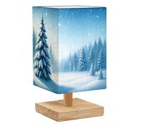 Square Bedside Table Lamp Beautiful winter landscape snow covered trees Christmas Small Table Lamp for Bedroom Wooden Base Fabric Shade Dimmable Nightstand Desk Lamps Living Room Men Women Gifts