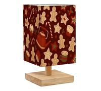 Square Bedside Table Lamp Christmas seamless Hygge time Gingerbread cookies Christmas Small Table Lamp for Bedroom Wooden Base Fabric Shade Dimmable Nightstand Desk Lamps Living Room Men Women Gifts